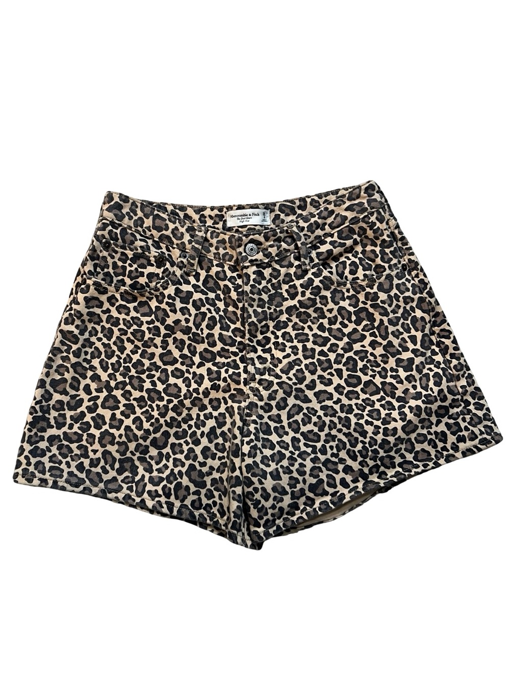 Abercrombie Leopard Dad Shorts High Rise M Animal Print Denim Trendy